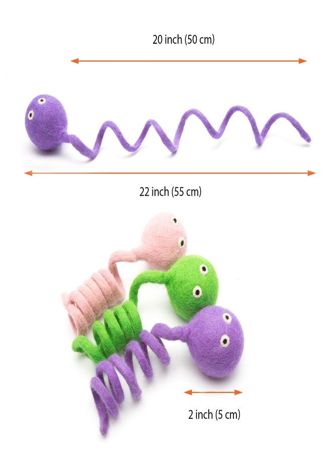 Glaciart One Felt Spring Cat Toy – 3 Pcs Soft Fuzzy Enrichment 100% Natural Wool - Interactive Stretchable Play Set - Safe for Pets, Non-AZO Colored Dyes - 4” Long - Image 5